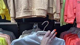 Cute Girlfriend Delivers POV Blowjob in Public Changing Booth