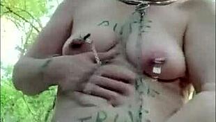 oh, the female slave is the slut in the forest. getting humiliated by the master