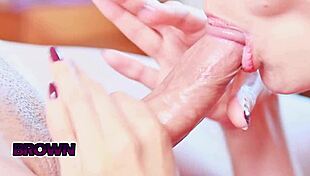 Intense Close-Up Blowjob in Bedroom with Cum in Mouth