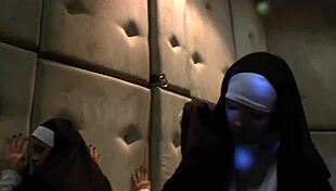 The round-ass lesbian nun fingers her big ass with dildo, masturbating to gaping high definition.