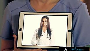 Adriana Chechik becomes a squirting nympho after Dr. Jelena Jensen's intense treatment.