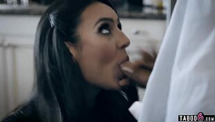 Young woman outsmarts coworker in kitchen after work