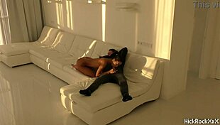 Black Asian Teen Jumping On Red Cock In White Room