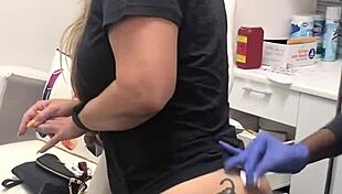Injection In The Spa To Blonde Client With Butt Tattoo Session 2