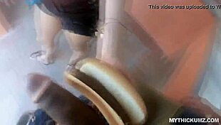 Spicy latina rides big fat dick outdoors during bbq.