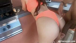 Spicy latina rides big fat dick outdoors during bbq.