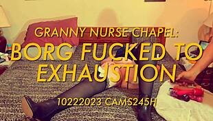 Granny nurse feels exhausted passion in hospital chapel