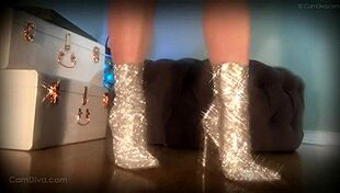 mesmerizing her slave with sparkling boots in femdom domination