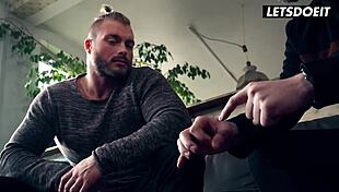 Angel Wicky, the horny stepsister, handles two massive cocks at the hostel.