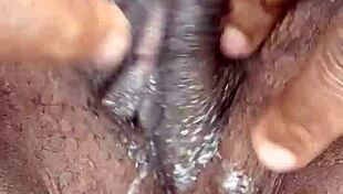 Webcam ebony pussy masturbation with big tits and hairy beaver, moaning loudly as she cums