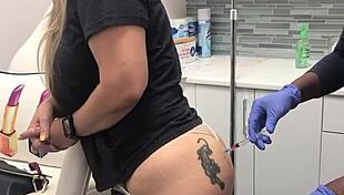 Injection In The Spa To Blonde Client With Butt Tattoo Session 2