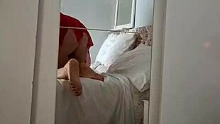 Mom applying cream in just her underwear, teasing with every stroke