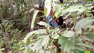 Fucking in the bush with a black fat pussy