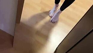 girl's early morning barefoot tease with smelly nylon socks fetish