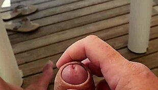 guy flashes huge cock on mobil home terrace in camping nearly cums outdoors