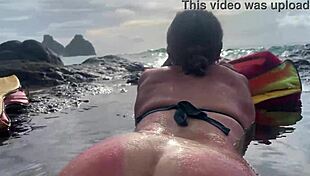 Stranger feeds my cum to fish on the beach in public
