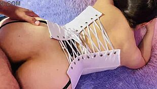 Curvy Mexican neighbor's wife gets fucked doggystyle like a bitch in sheer lingerie, loving every rough thrust.