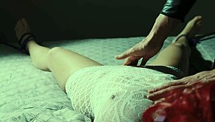 He Ties Hands Feet Rips Clothes Vibrates Shaved Pussy to Orgasm
