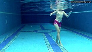 Lady Dee cute shy czech teen swimming in pool with petite body