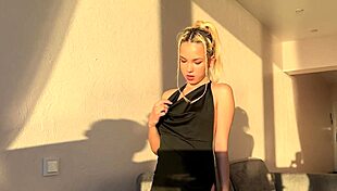 she's jumping on that dick at sunset, squirting her tight asian pussy with natural tits bouncing