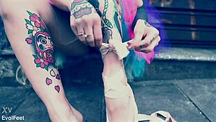 hey ballerina in heels walks street barefoot licks toes deepthroats gagging on cock outdoor fetish