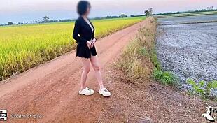 Young Japanese Couple Fucks Doggystyle in Rice Field