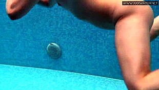Lady Dee cute shy czech teen swimming in pool with petite body