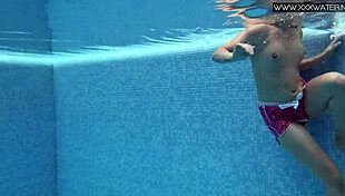Lady Dee cute shy czech teen swimming in pool with petite body