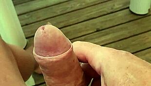 guy flashes huge cock on mobil home terrace in camping nearly cums outdoors