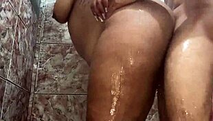 Ebony Big Ass Cums Hard on Young Cock in Shower Sex!