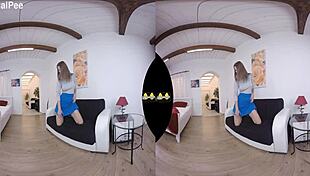 busty babe drenches herself in golden piss wearing heels