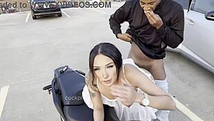 cheerleader skirt flips up bent over motorcycle for first bbc outdoors