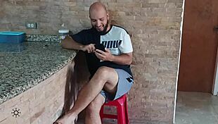 Stepbrother catches skinny milf masturbating on video call, then creampies her riding his big cock in dorm.