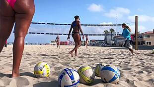 big booty african volleyball tempts beach stares