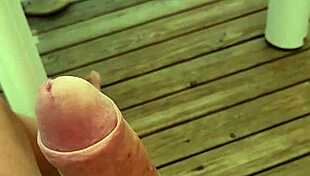 guy flashes huge cock on mobil home terrace in camping nearly cums outdoors