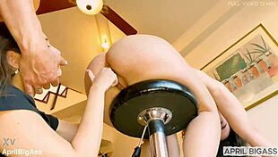 Dirty Threesome Ass-to-Mouth on Stool Swallows Belle Amore Anal Creampie