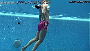 Lady Dee cute shy czech teen swimming in pool with petite body