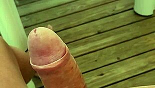 guy flashes huge cock on mobil home terrace in camping nearly cums outdoors