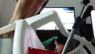 tranny slut in lingerie rides dildo till super horny explosion