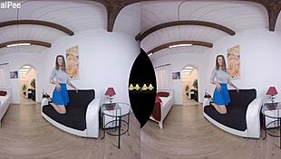 busty babe drenches herself in golden piss wearing heels