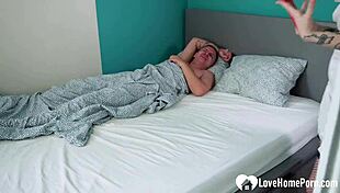 nurse cosplay redhead rides patient doggystyle bed