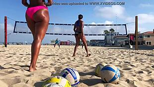 big booty african volleyball tempts beach stares