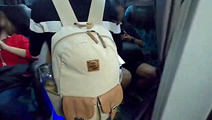 Hot couple risks it all fucking on crowded beach then bus with massive double cumshots