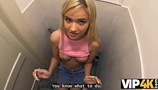 Blondie's wild public toilet fun with rich old friend watching.