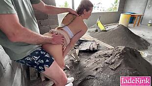 construction worker's huge cock sucked on site