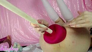 Plumber, stretch her gaping ass with that huge dildo now!!