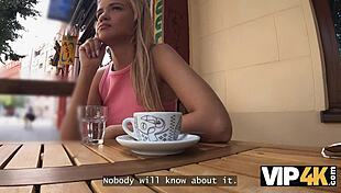 Blondie's wild public toilet fun with rich old friend watching.