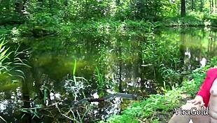 Fucking wet teen pussy doggystyle creampie deep in forest picnic nature quickie bliss