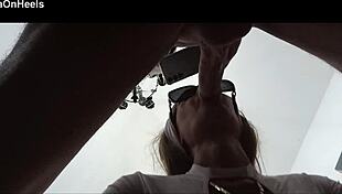 milf swallows huge load after quickie blowjob explosion