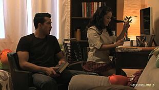 babe in heels uniform blows teacher cock then rides rough pussy